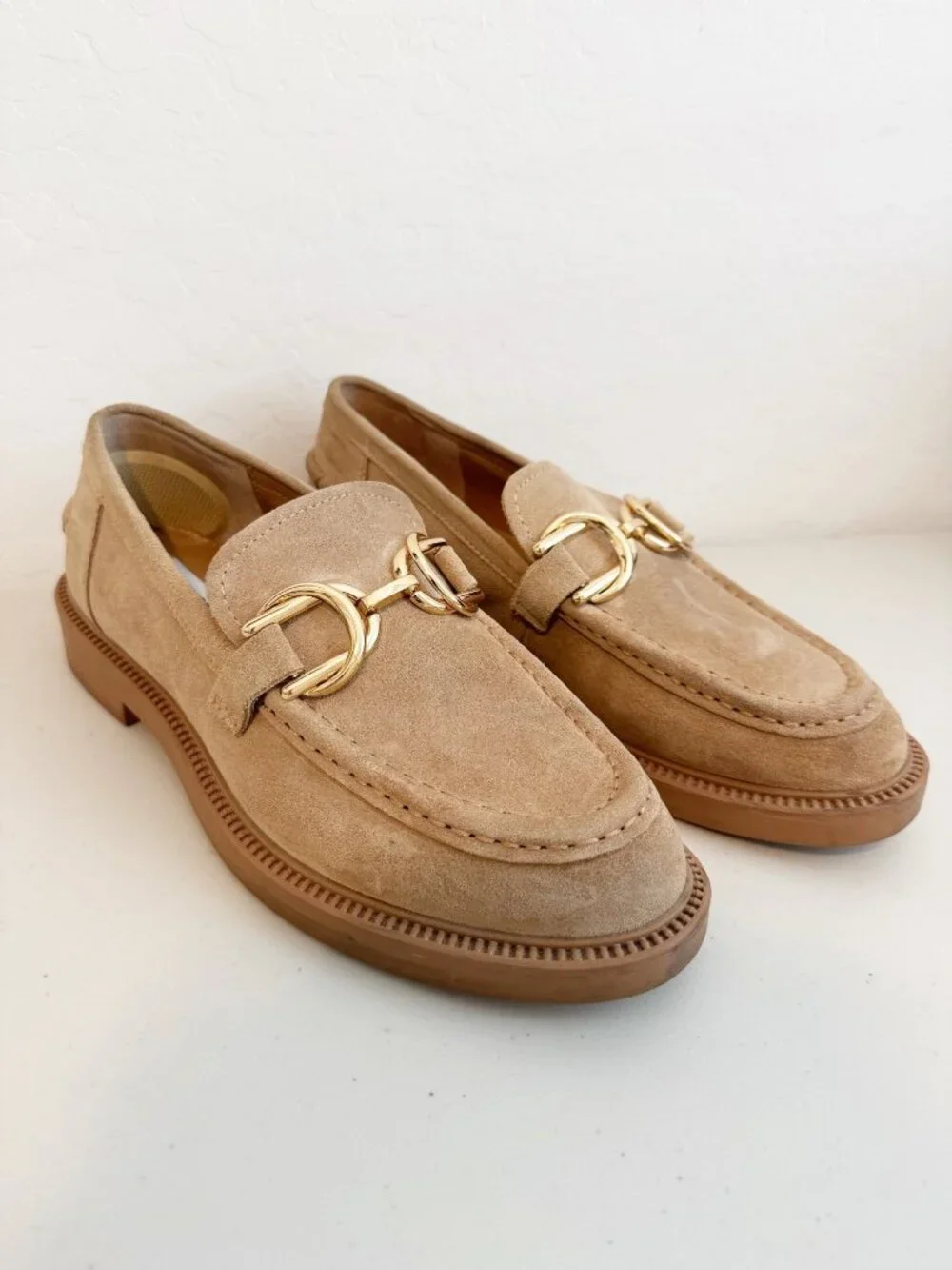 Steve Madden Sheyla Loafers Size 9 Tan Suede Horsebit Light Academia Preppy Chic